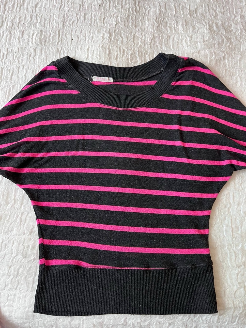 Ardene Black & Hot Pink Striped Short Sleeve Tee